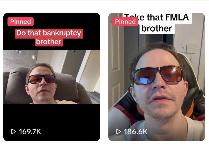 Pinned TikTok videos showing 169.7K and 186.6K views